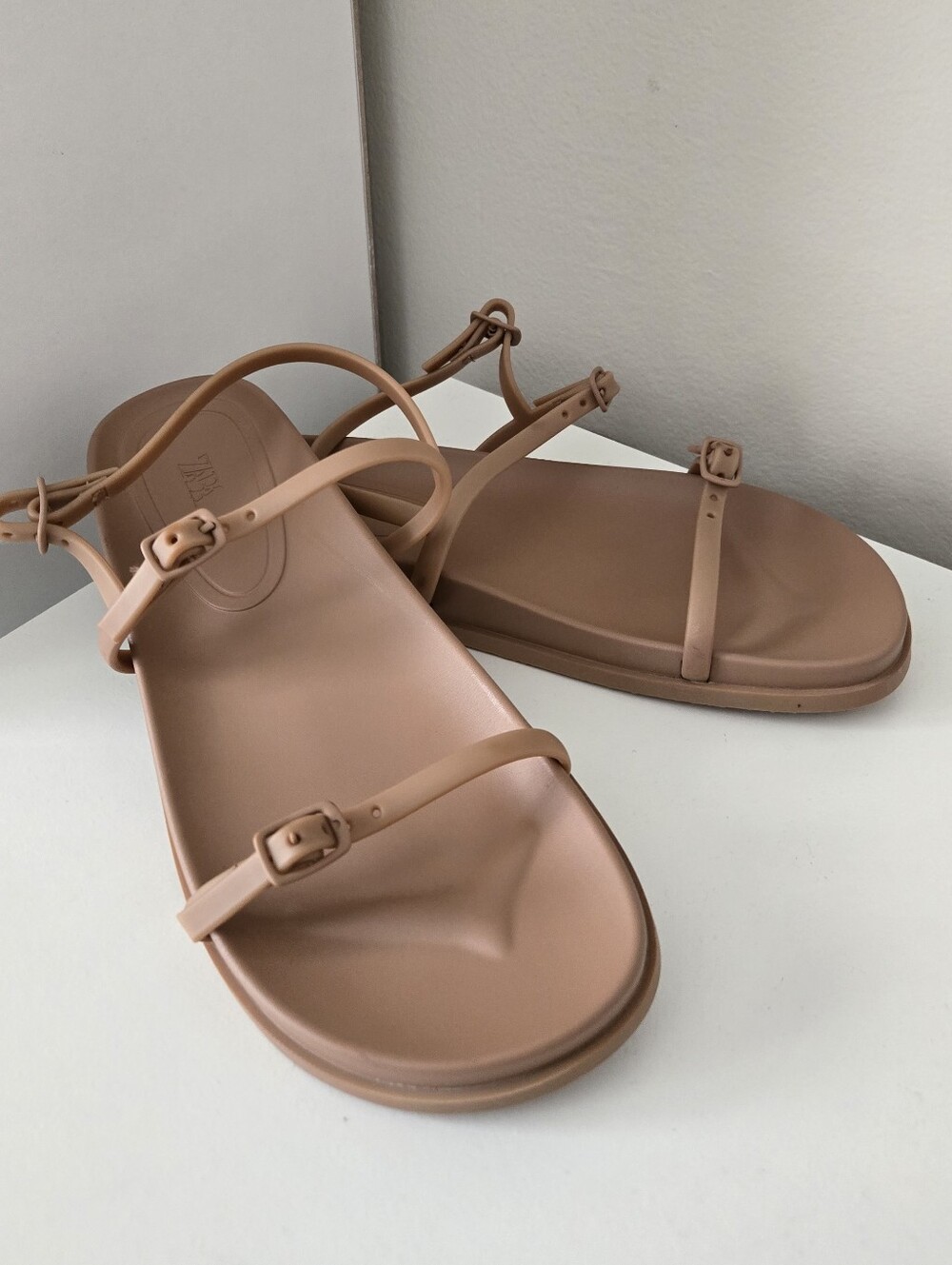 Zara Tan Strap Flat Sandals